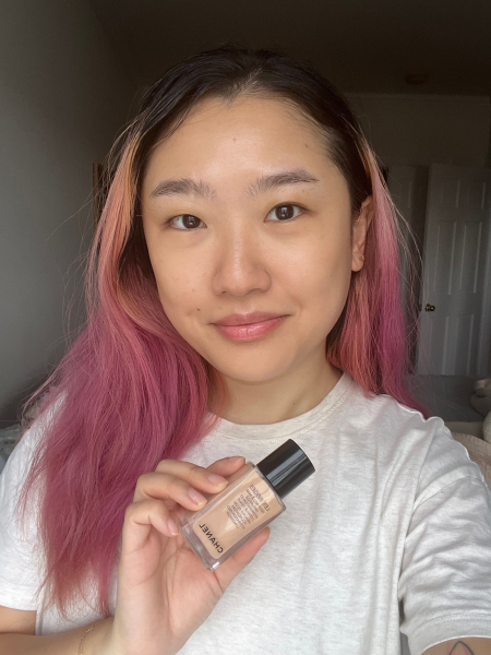 A selfie of Allure commerce editor Sarah Han after applying Chanel Les Beiges Healthy Glow Foundation