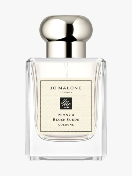 Jo Malone Peony & Blush Suede in branded component on a light gray background