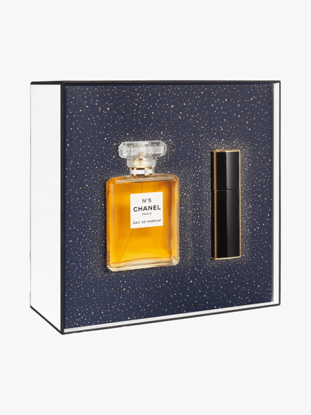 Chanel N°5 Eau de Parfum Twist and Spray Set in a white box on a light gray background